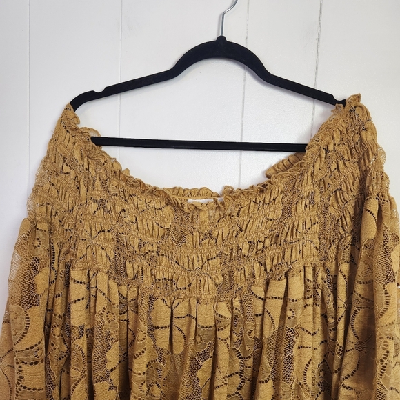 Ultra Pink Mustard Yellow Off Shoulder Lace Boho Top New Plus Size 26/28 4X - Picture 2 of 10